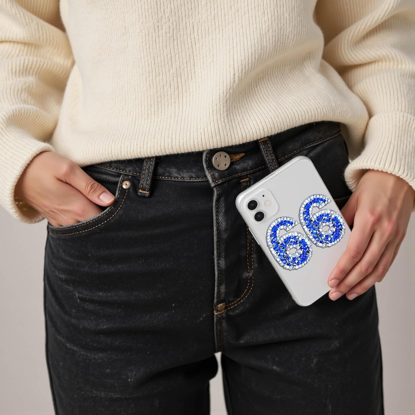 60Pcs Rhinestone Number Stickers 0-9 - Blue+White (1.73")