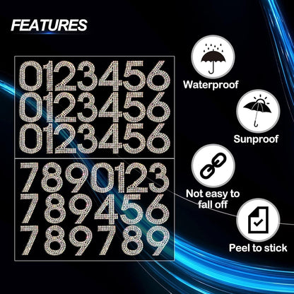 40Pcs Rhinestone Number Stickers 0-9 - Crystal AB (1.57")