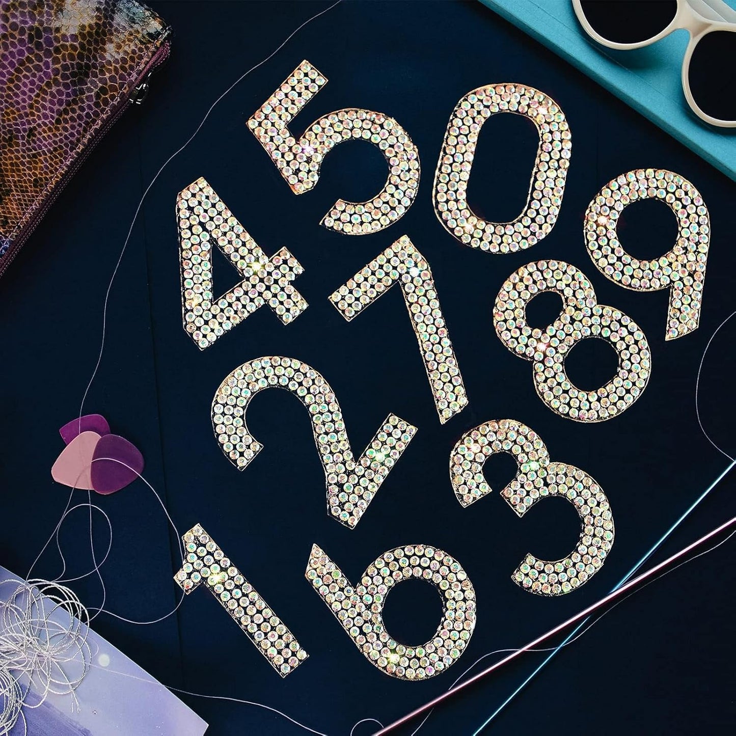 40Pcs Rhinestone Number Stickers 0-9 - Crystal AB (1.57")