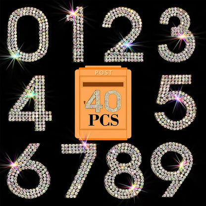 40Pcs Rhinestone Number Stickers 0-9 - Crystal AB (1.57")