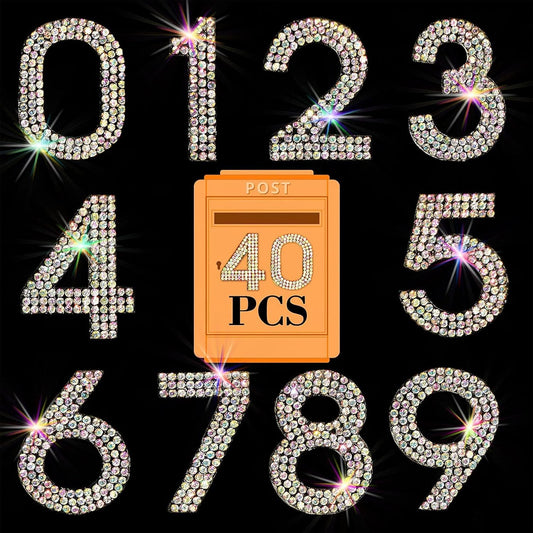 40Pcs Rhinestone Number Stickers 0-9 - Crystal AB (1.57")
