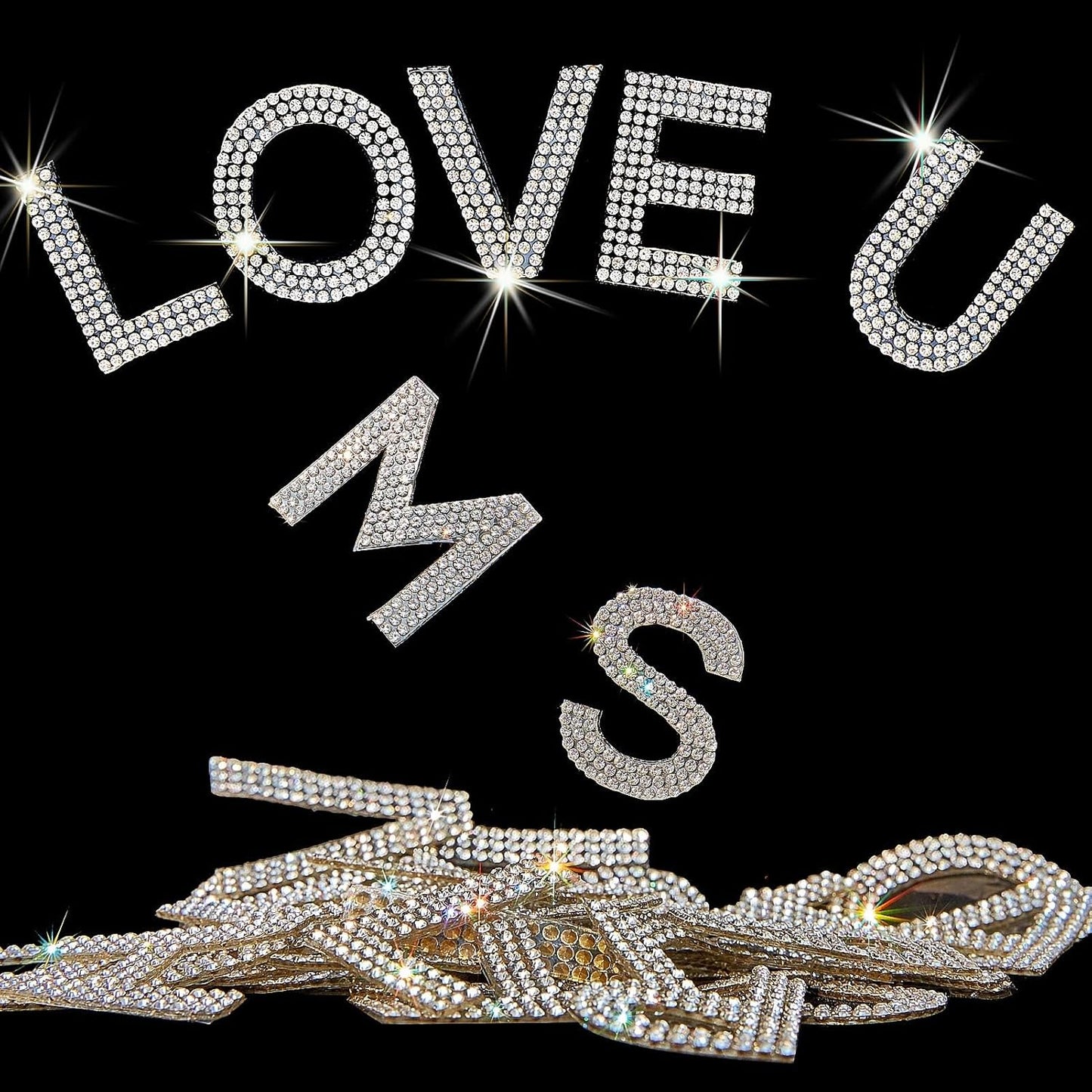 34Pcs Rhinestone Letter Stickers A-Z - White/Silver