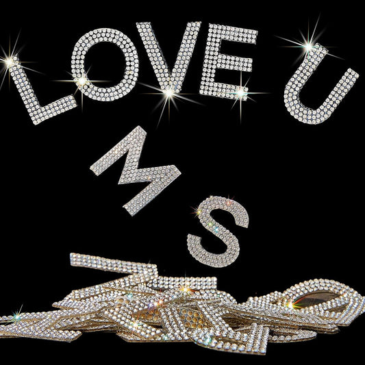 34Pcs Rhinestone Letter Stickers A-Z - White/Silver