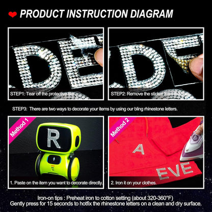 34Pcs Rhinestone Letter Stickers A-Z - White/Silver