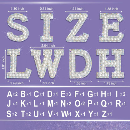 34Pcs Rhinestone Letter Stickers A-Z - Pearl Crystal AB (1.81")
