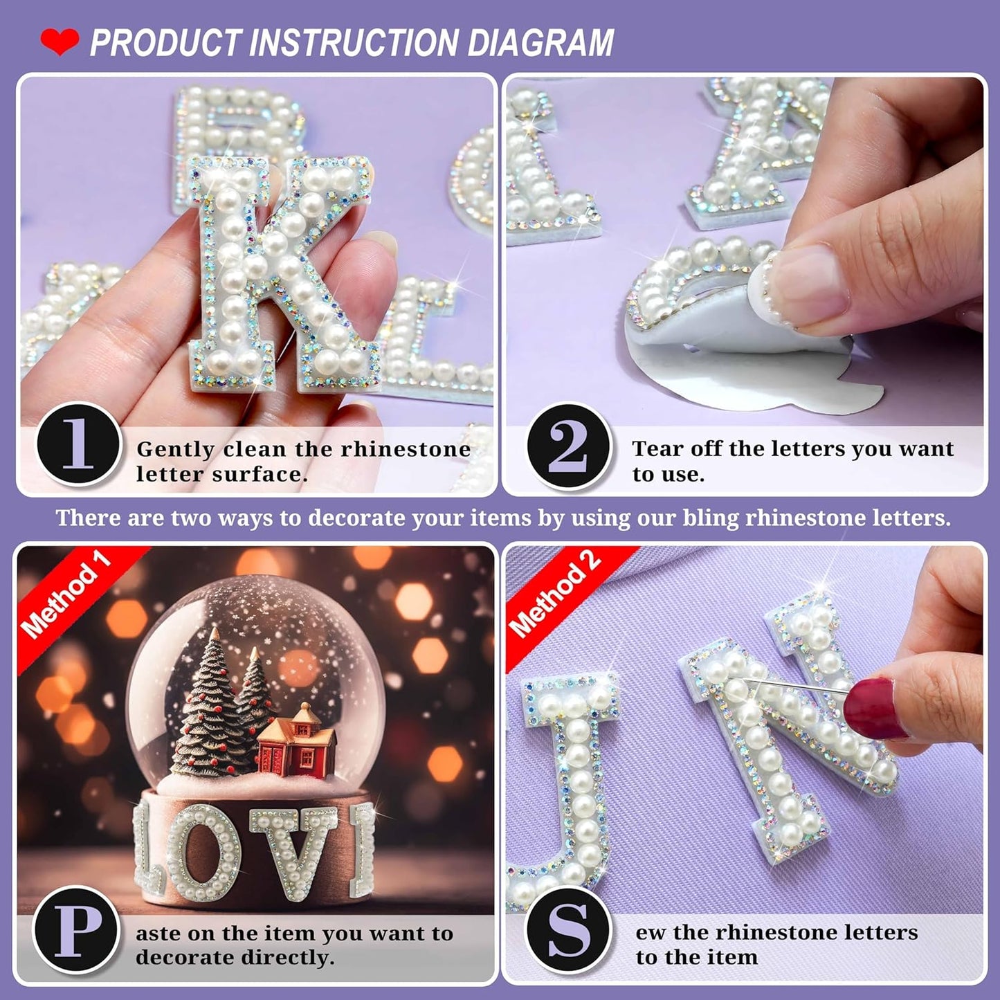 34Pcs Rhinestone Letter Stickers A-Z - Pearl Crystal AB (1.81")