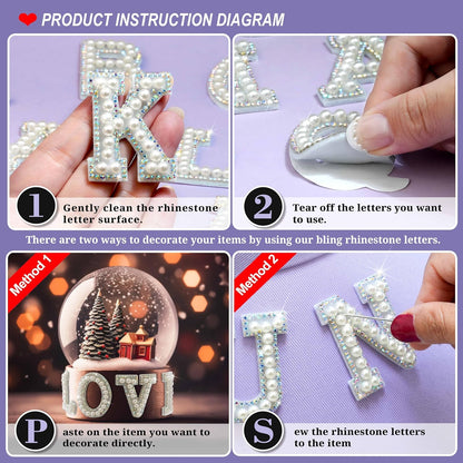 34Pcs Rhinestone Letter Stickers A-Z - Pearl Crystal AB (1.81")