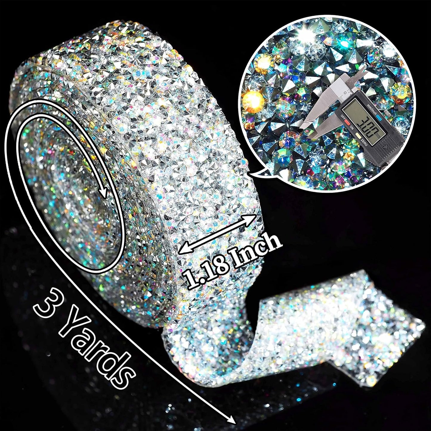 Crystal Rhinestone Ribbon Wrap Roll - Silver AB (1.18" x 3yard)