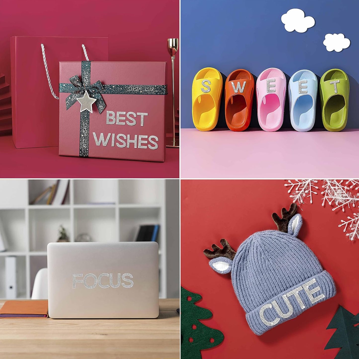 34Pcs Rhinestone Letter Stickers A-Z - White/Silver