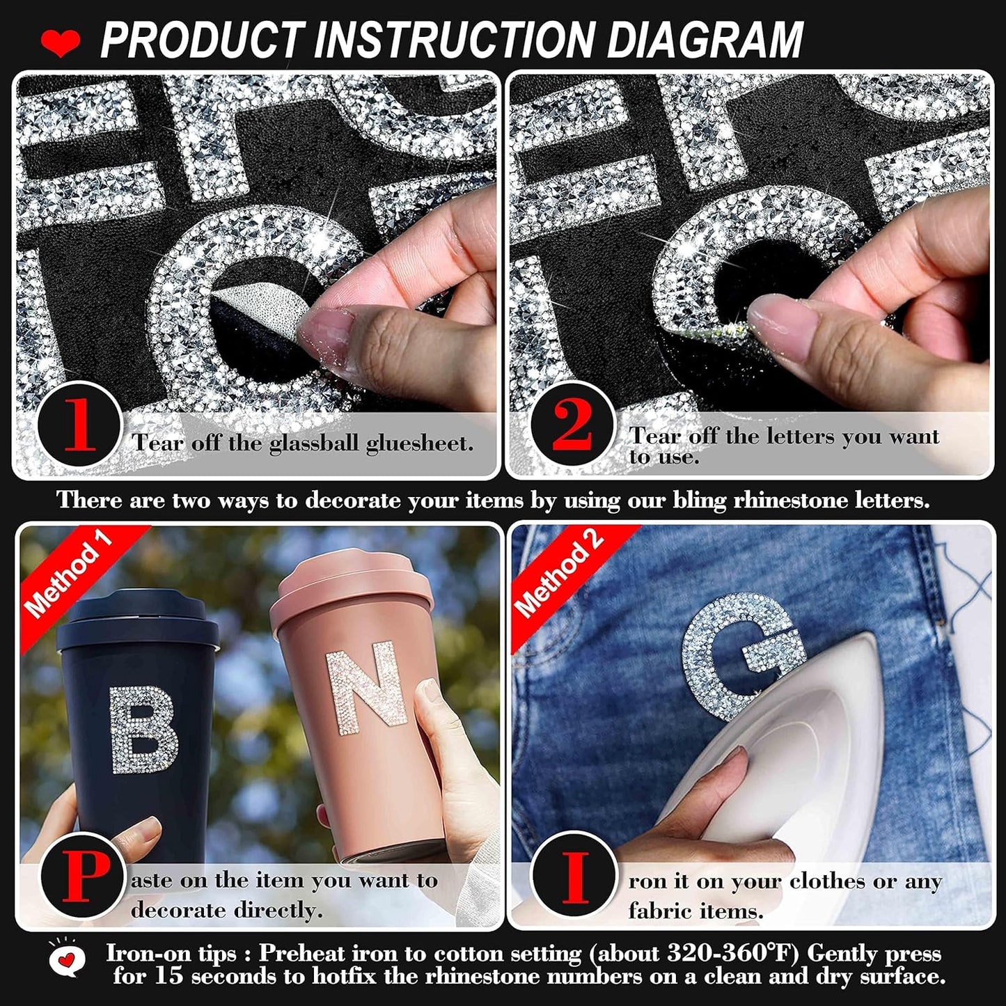 34Pcs Rhinestone Letter Stickers A-Z - Silver+White (2.24")