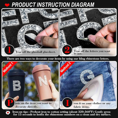 34Pcs Rhinestone Letter Stickers A-Z - Silver+White (2.24")