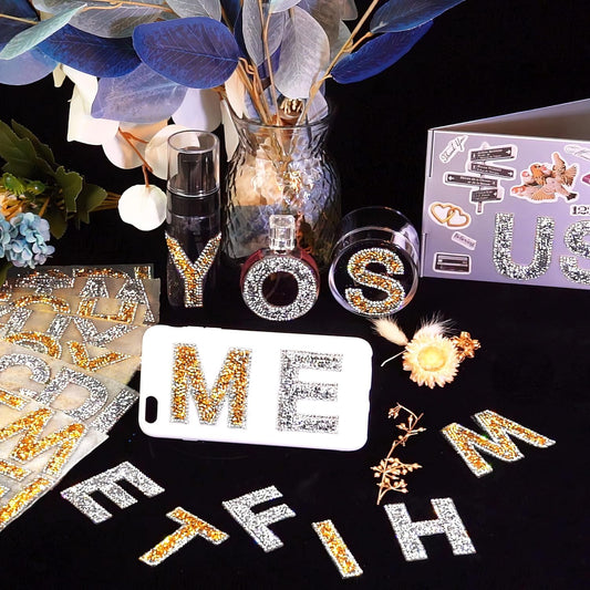 34Pcs Rhinestone Letter Stickers A-Z - Silver+White (2.24")