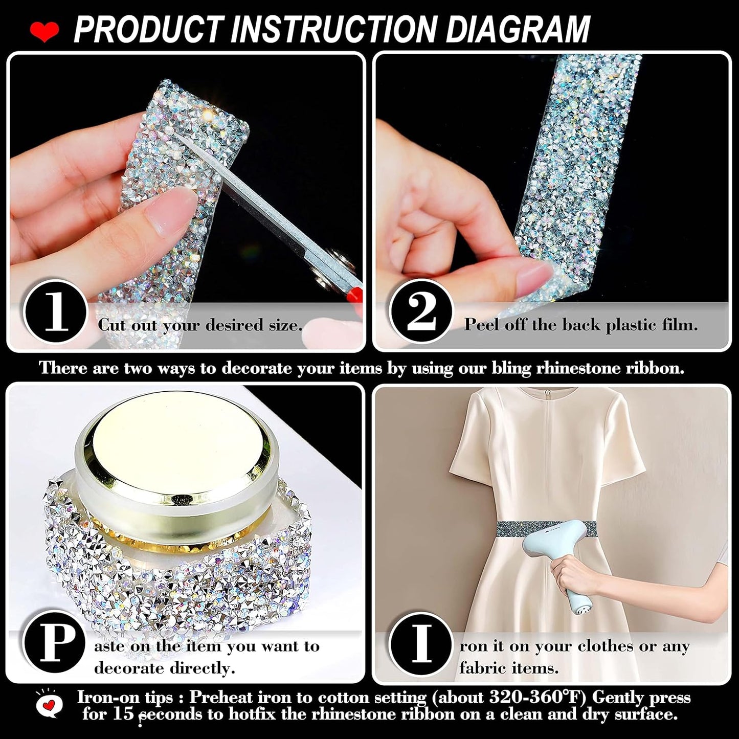 Crystal Rhinestone Ribbon Wrap Roll - Silver AB (1.18" x 3yard)