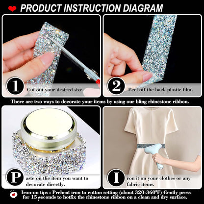 Crystal Rhinestone Ribbon Wrap Roll - Silver AB (1.18" x 3yard)