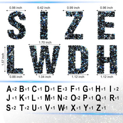 34Pcs Resin Rhinestone Letter Stickers A-Z - Black AB (1.57")
