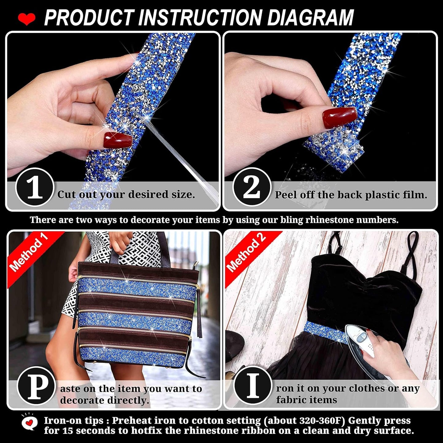 Crystal Rhinestone Ribbon Wrap Roll - Silver Blue (1.18" x 3yard)