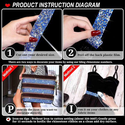 Crystal Rhinestone Ribbon Wrap Roll - Silver Blue (1.18" x 3yard)