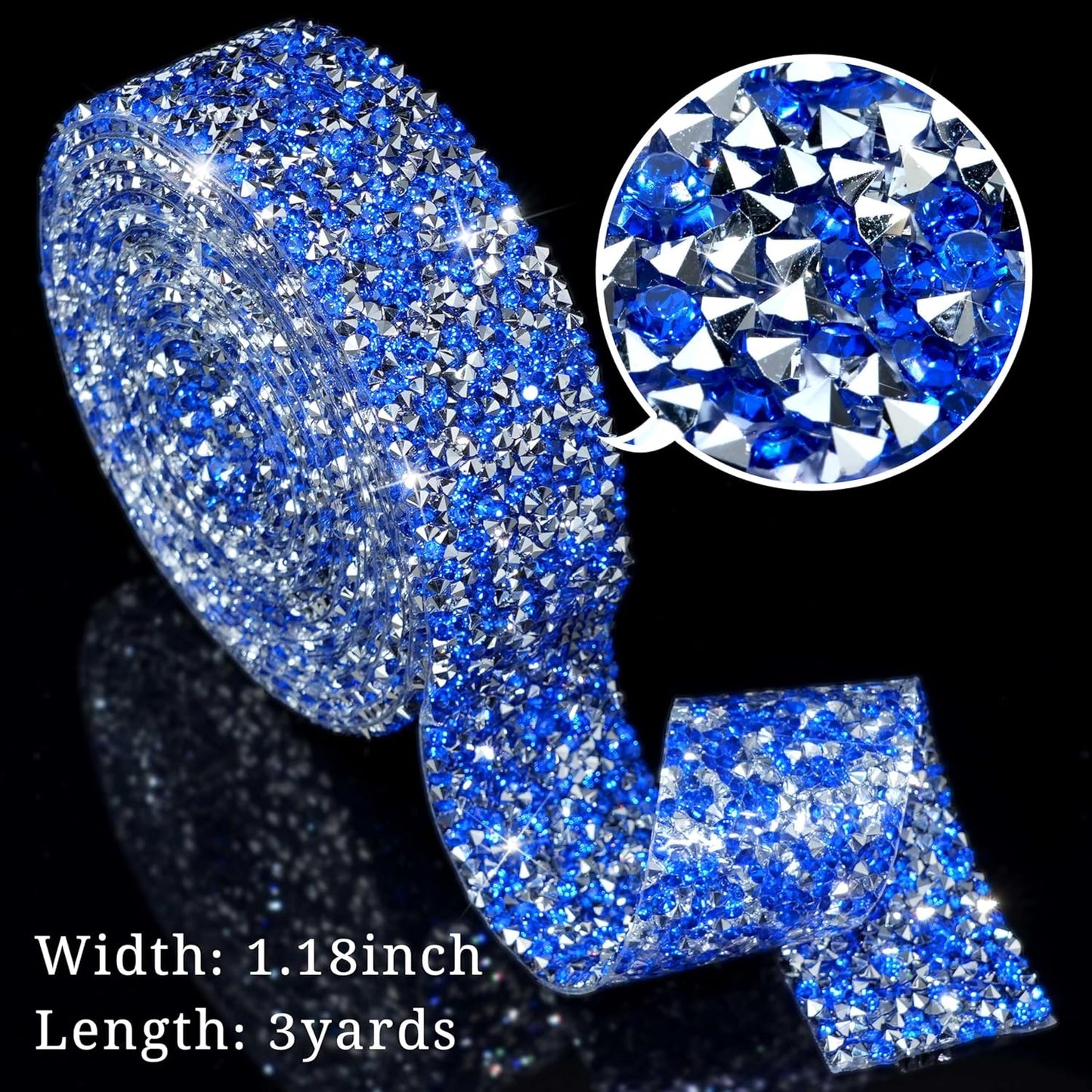 Crystal Rhinestone Ribbon Wrap Roll - Silver Blue (1.18" x 3yard)