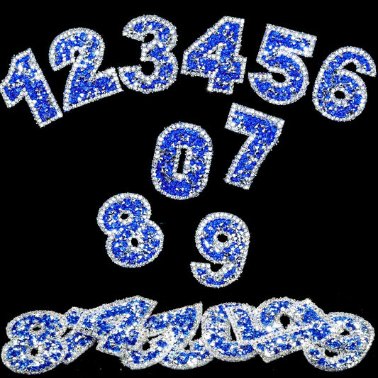 60Pcs Rhinestone Number Stickers 0-9 - Blue+White (1.73")