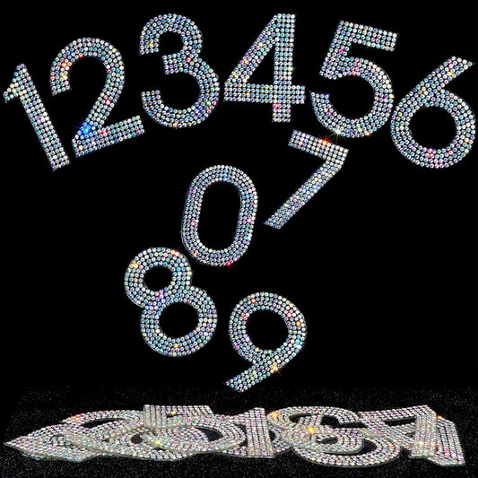 40Pcs Rhinestone Number Stickers 0-9 - Crystal AB (2.24")