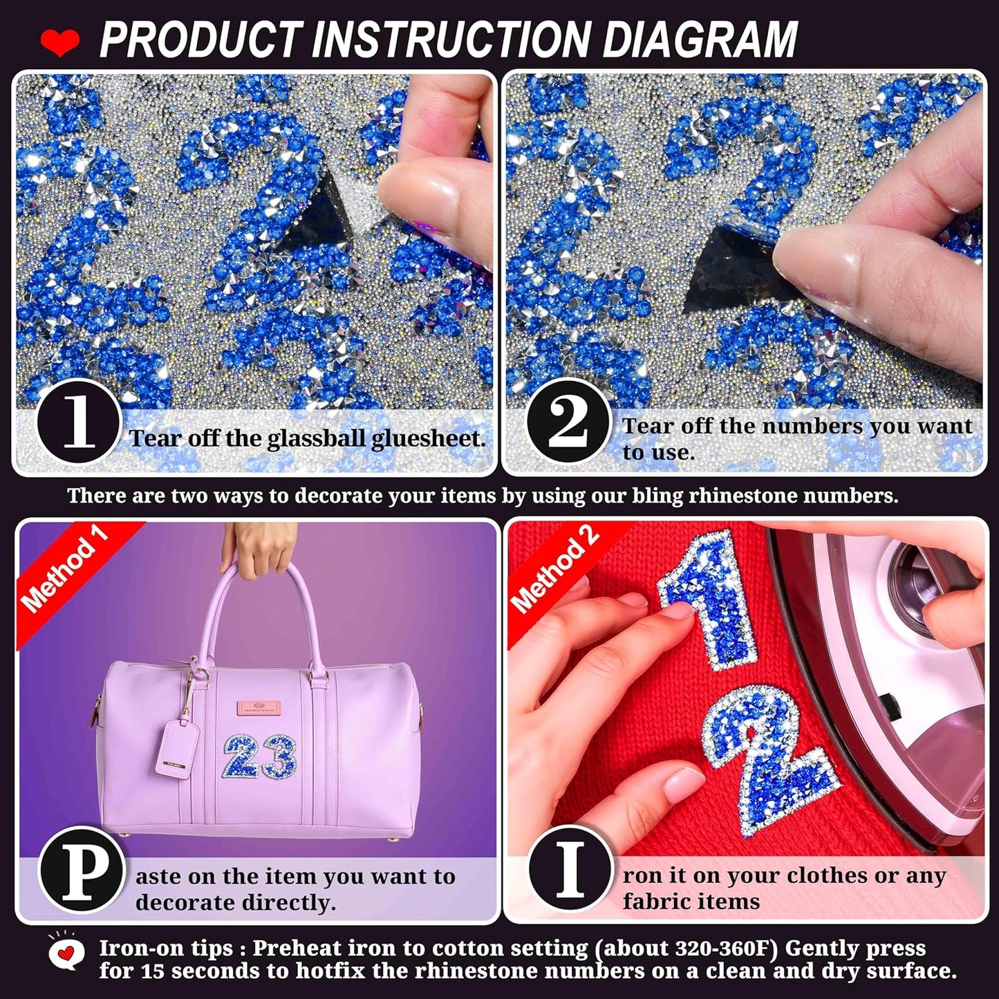 60Pcs Rhinestone Number Stickers 0-9 - Blue+White (1.73")