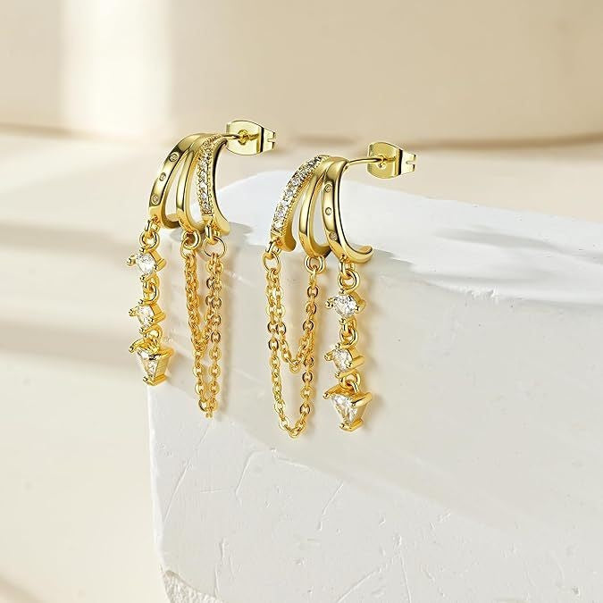 Faye crystal tassel earrings gold chain