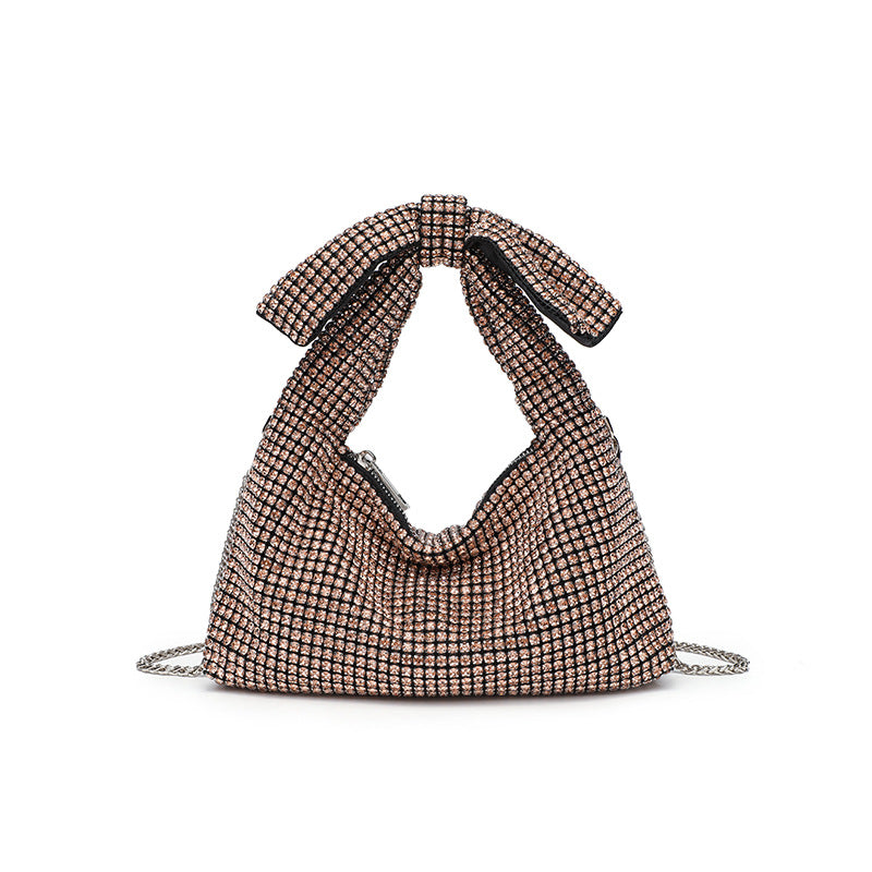 Papillon crystal bow bag in champagne