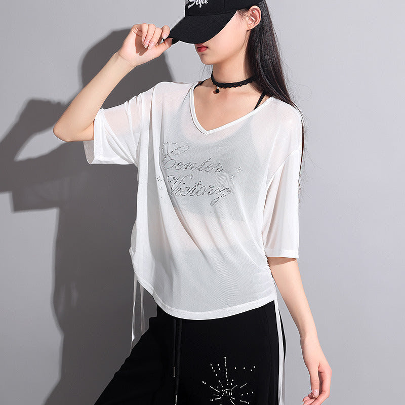 Brigitte crystal mesh top white