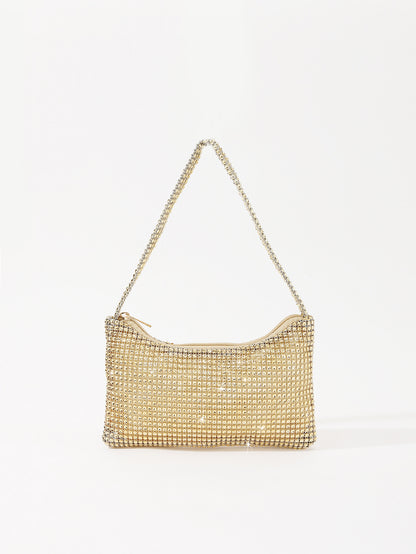 Mira mini crystal mesh bag in gold