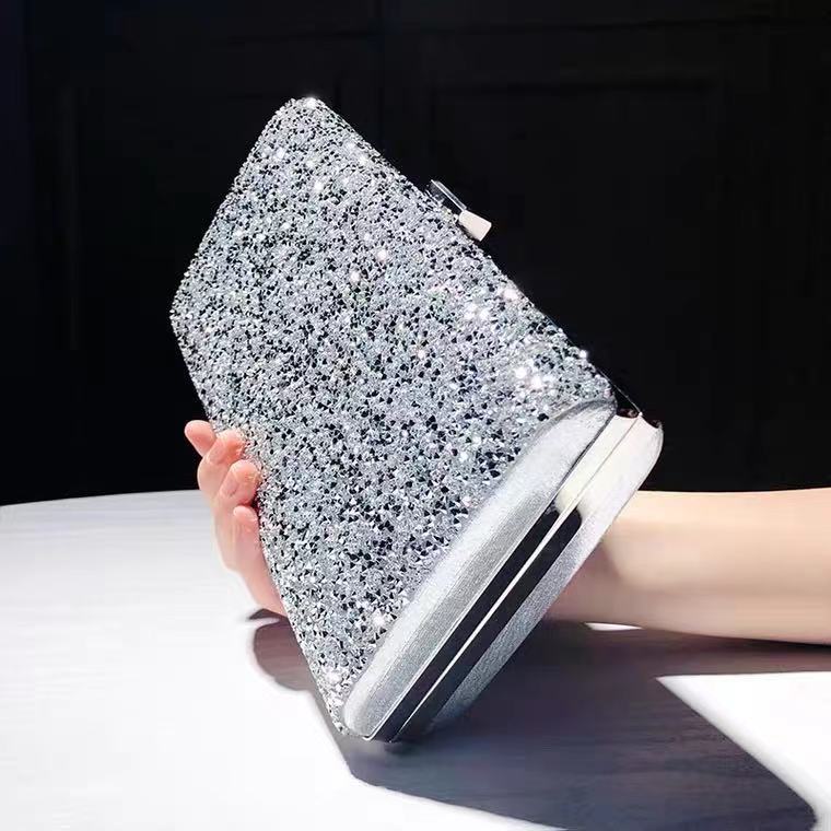 Vera crystal box clutch in silver