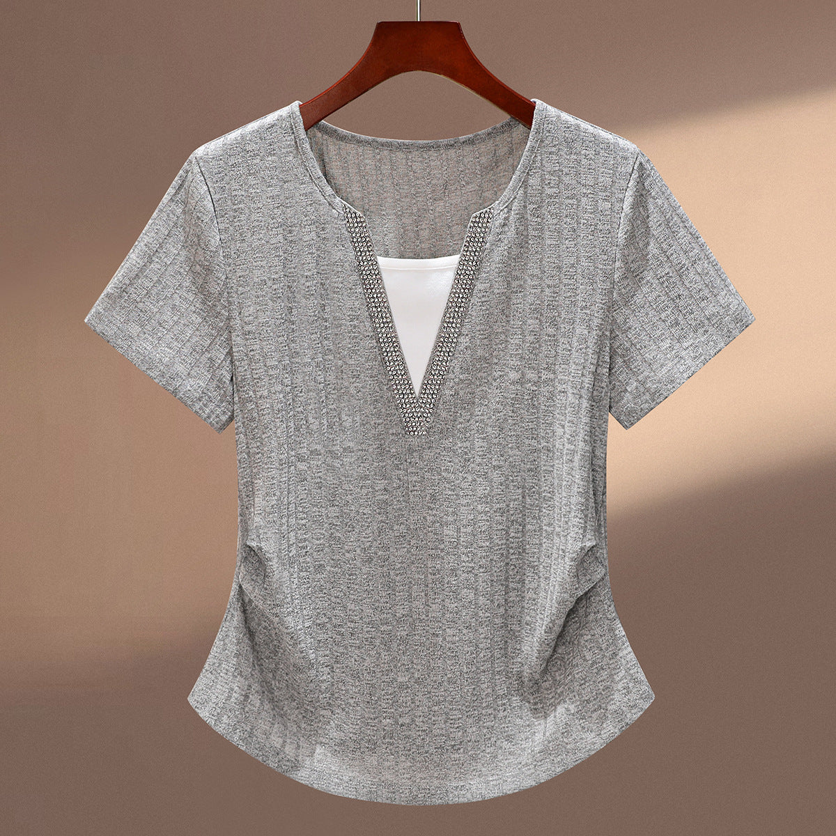 Colette crystal v-neck tee grey