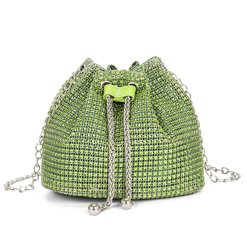 Celeste crystal bucket bag in green