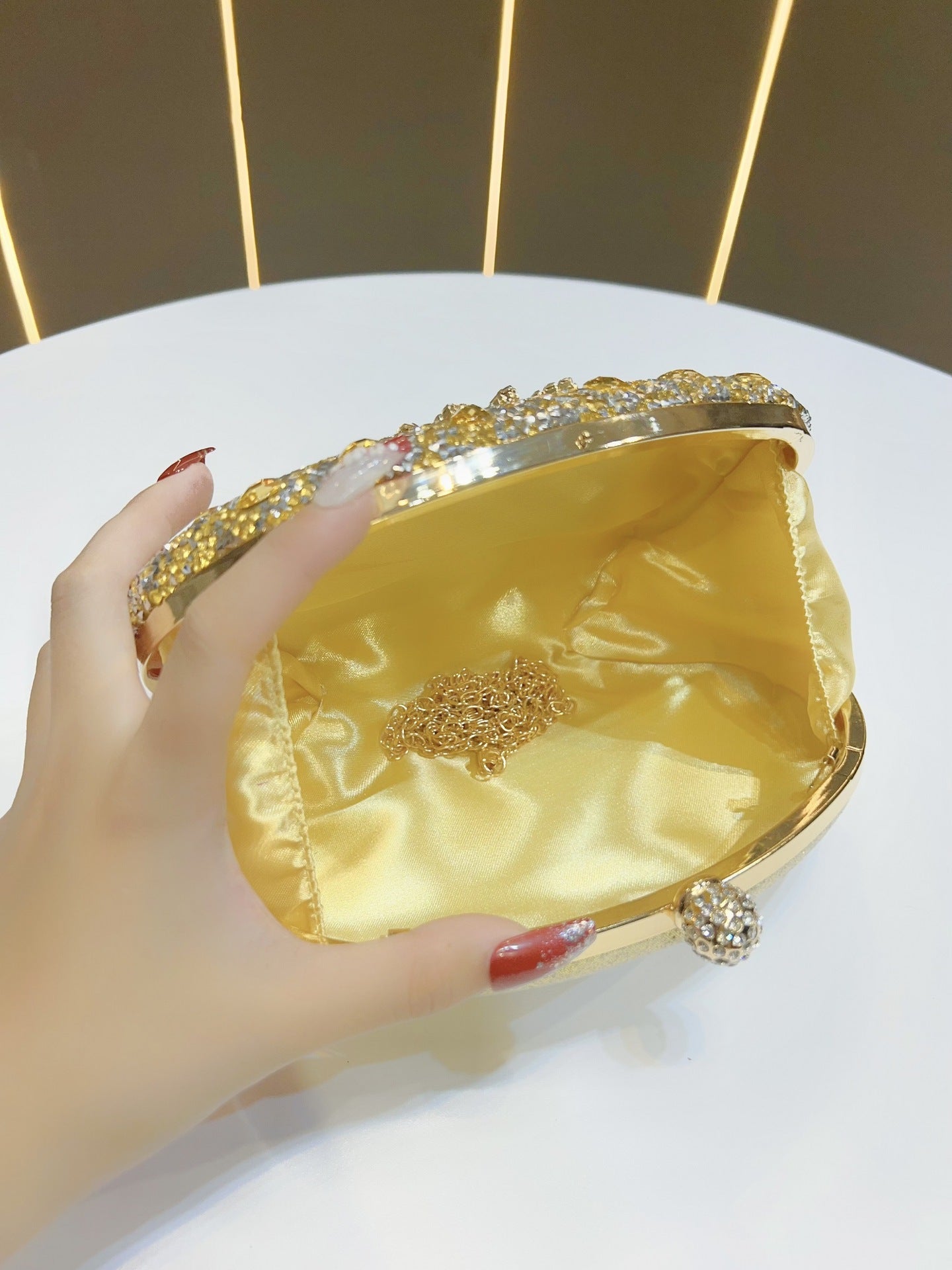 Soleil full-rhinestone sunflower evening bag, detail