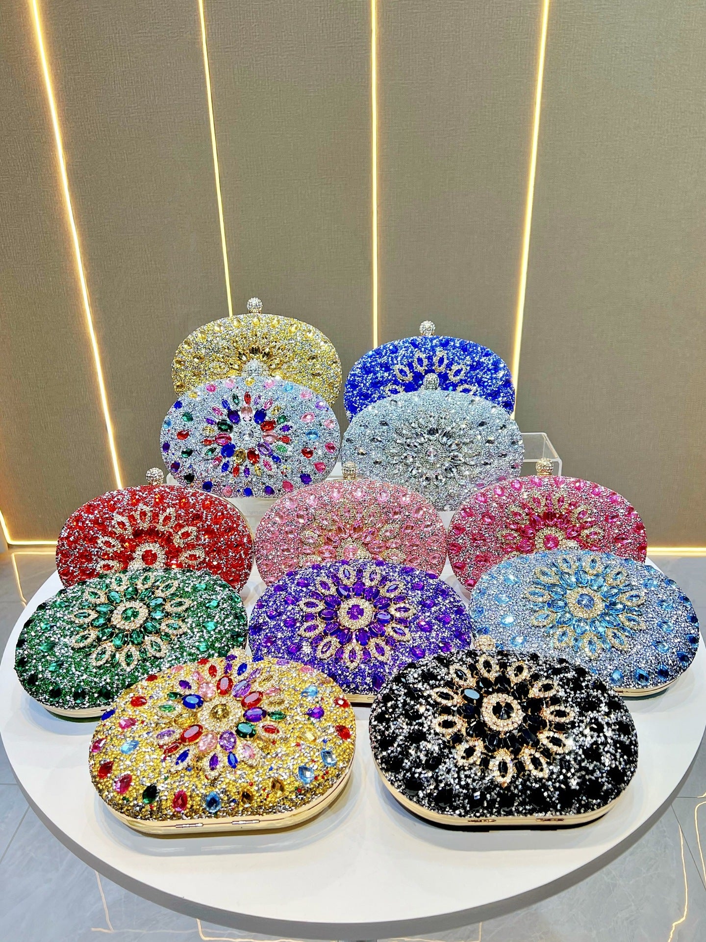 Soleil crystal sunflower clutch in gold