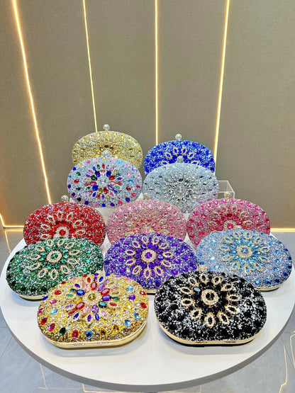 Soleil crystal sunflower clutch in gold
