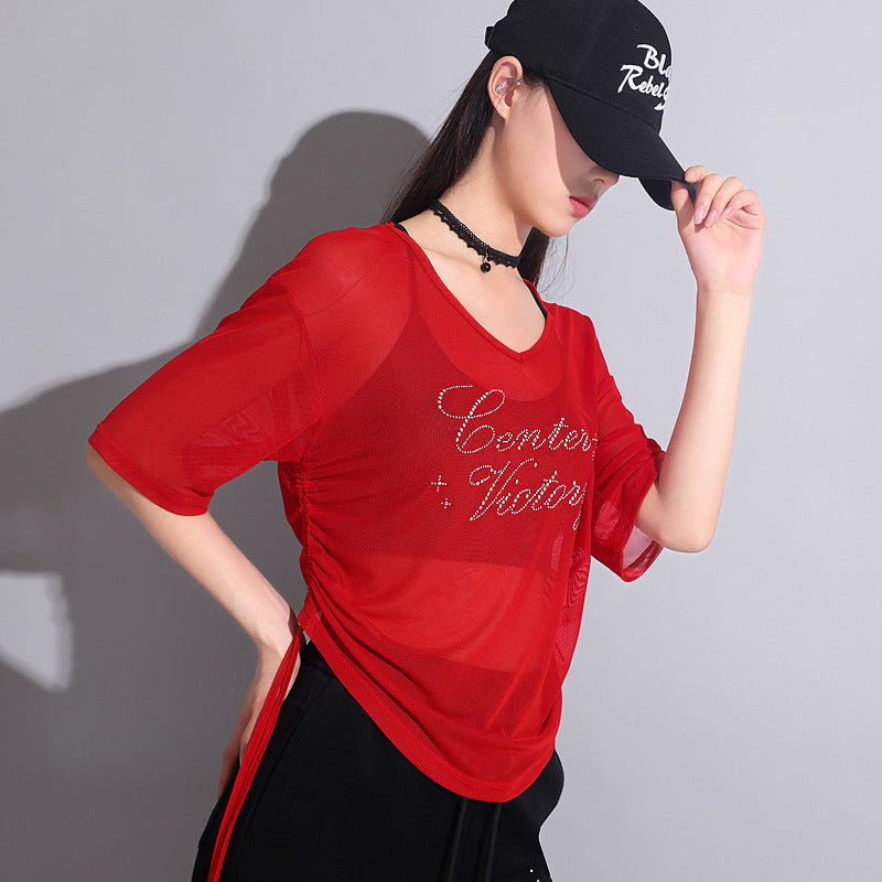 Brigitte crystal mesh top red