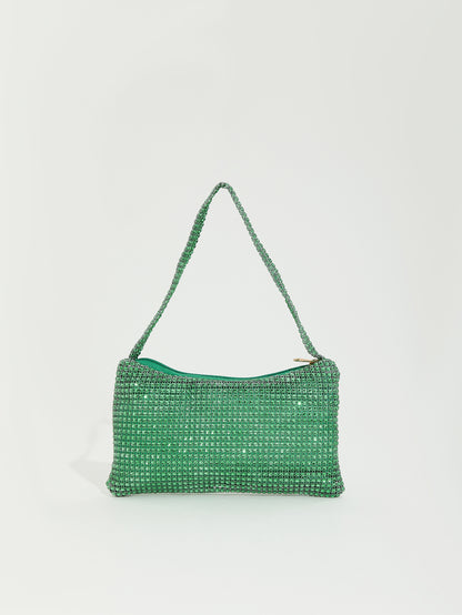 Mira mini crystal mesh bag in green