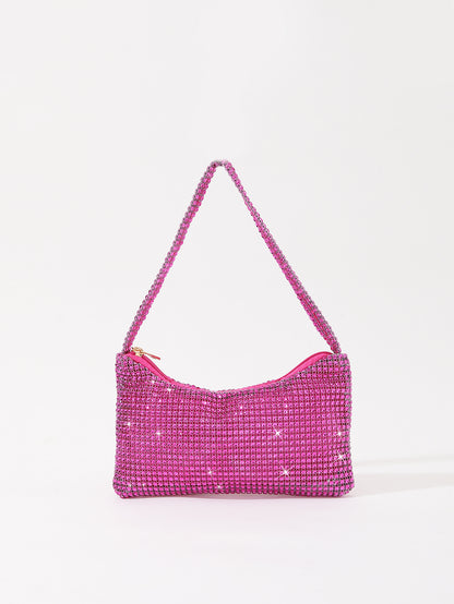 Mira mini crystal mesh bag in hot pink