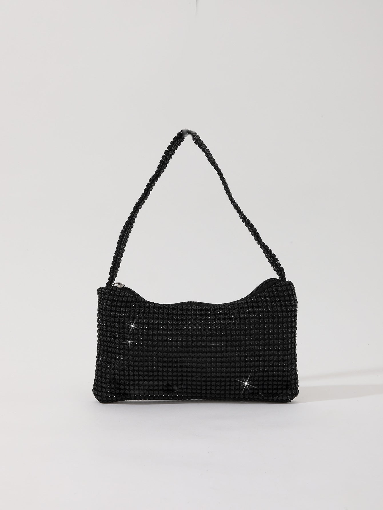 Mira mini crystal mesh bag in black