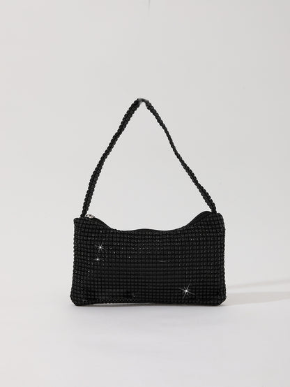 Mira mini crystal mesh bag in black