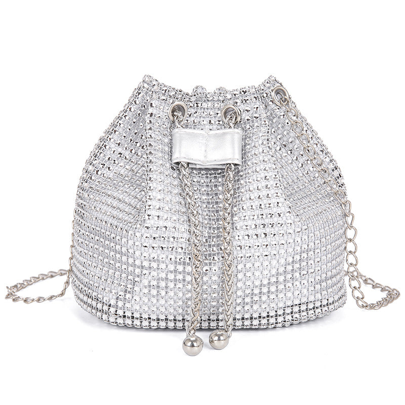 Celeste crystal bucket bag in silver