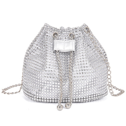 Celeste crystal bucket bag in silver