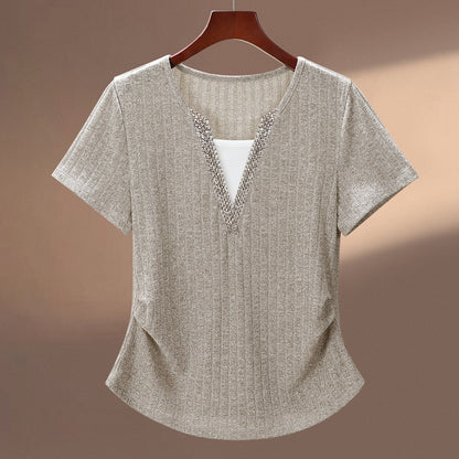 Colette crystal v-neck tee oatmeal