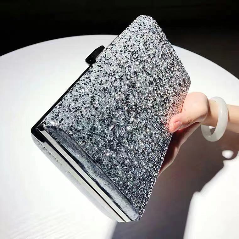 Vera structured crystal box clutch, detail