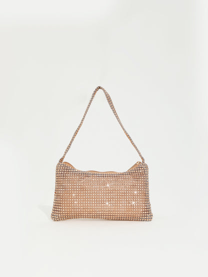 Mira mini crystal mesh bag in champagne
