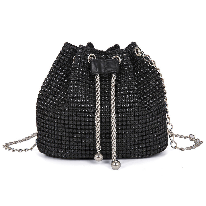 Celeste crystal bucket bag in black