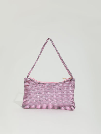 Mira mini crystal mesh bag in pink