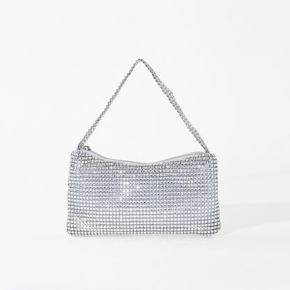 Mira mini crystal mesh bag in silver