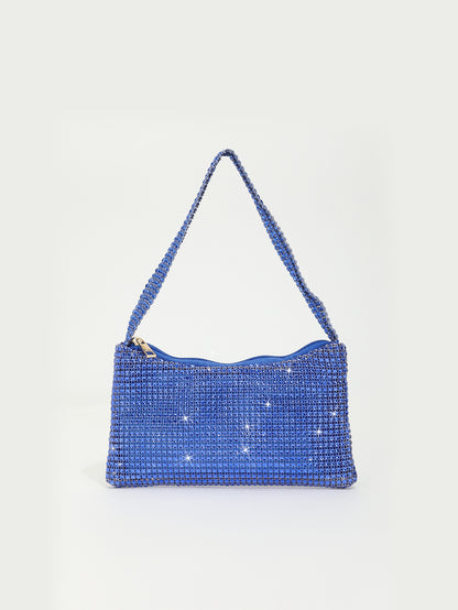 Mira mini crystal mesh bag in royal blue