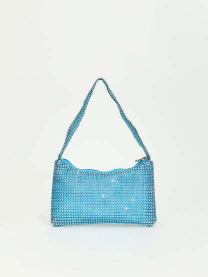 Mira mini crystal mesh bag in lake blue